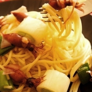 旬が美味しい、ホタルイカと下仁田葱の和パスタ